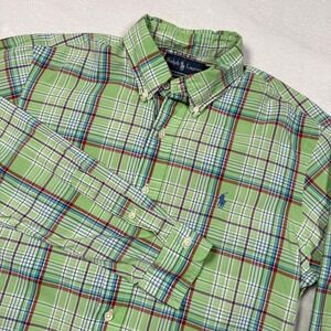 Ralph Lauren Shirt Mens Medium Green Plaid Button Down Custom Fit Long Sleeve